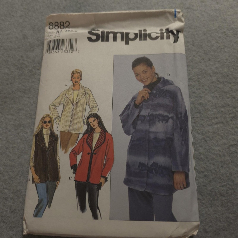 Simplicity‎ 8882 Misses Jacket Vest Poncho Sewing Pattern XS S M Uncut 1999